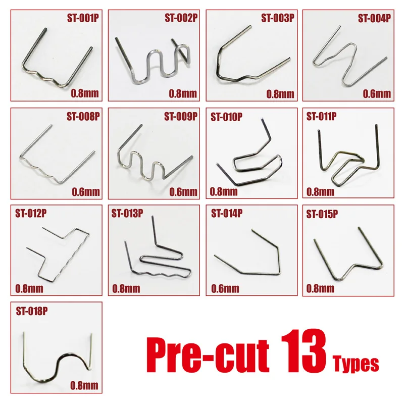 1300pcs Pre-cut 0.6mm & 0.8mm stainless steel hot stapler plastic welding staples for car bumper repair hand tools set
1300pcs Pre-cut 0.6mm & 0.8mm stainless steel hot stapler plastic welding staples for car bumper repair hand tools set