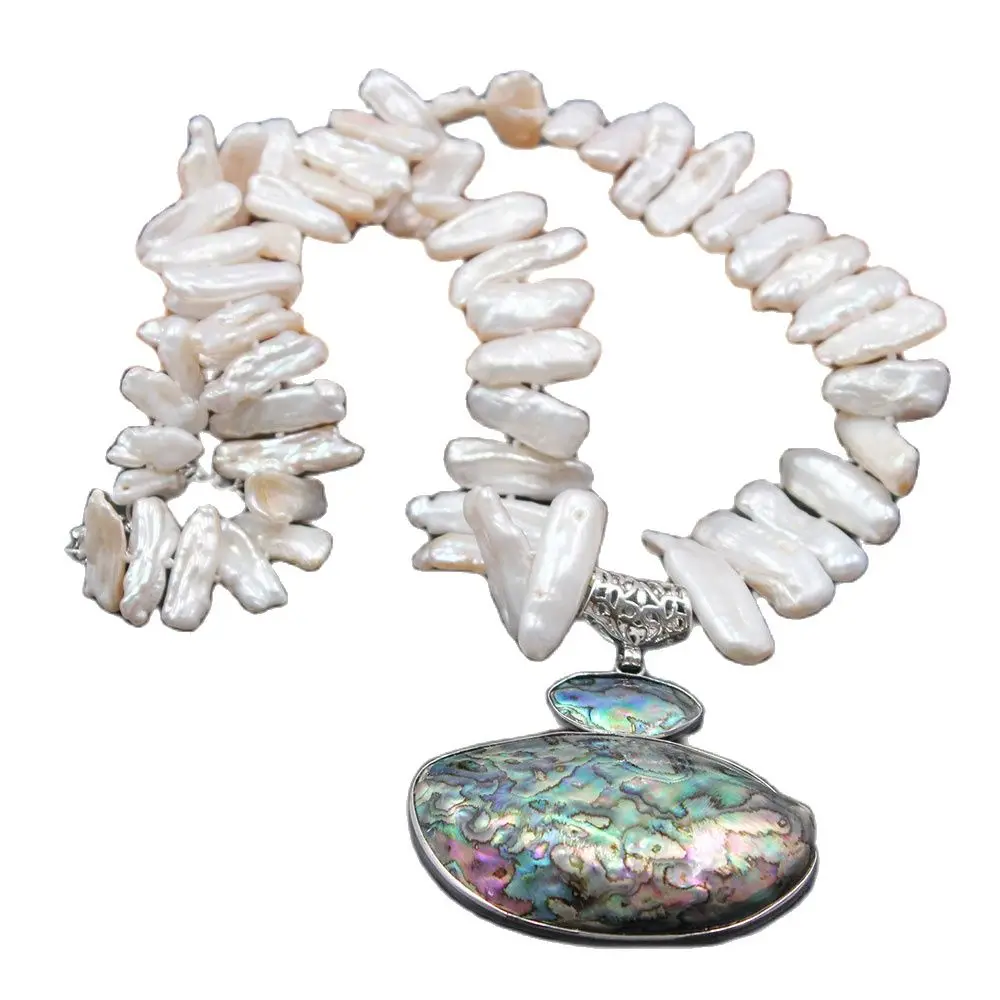 Ювелирные изделия GuaiGuai, Натуральное белое жемчужное ожерелье Biwa Keshi кулон в виде раковины абалона ручной работы для женщин
Ювелирные изделия GuaiGuai, Натуральное белое жемчужное ожерелье Biwa Keshi кулон в виде раковины абалона ручной работы для женщин