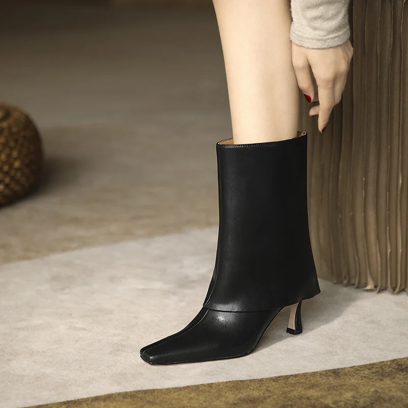 QZYERAI 2021 Women Modern Boots Women Genuine Leather Mid-calf Boots Fold Over Height Thin Heels
QZYERAI 2021 Women Modern Boots Women Genuine Leather Mid-calf Boots Fold Over Height Thin Heels