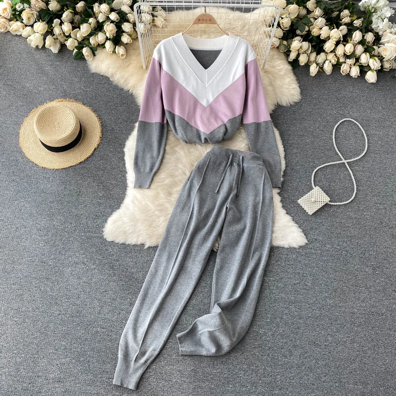 Fashion Casual Tracksuit Women Knitted 2 Piece Set Female Sweater Pullover Top + Pant Suits 2021 New Autumn Winter Two Piece Set
Fashion Casual Tracksuit Women Knitted 2 Piece Set Female Sweater Pullover Top + Pant Suits 2021 New Autumn Winter Two Piece Set