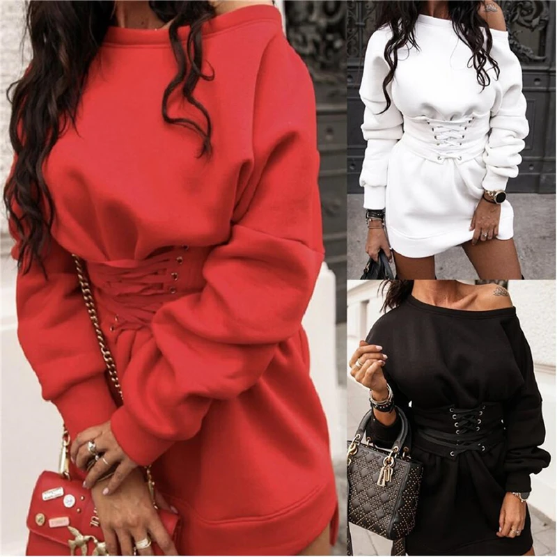 Sexy Women Mini Dress Fall Winter Fashion Casual O Neck High Waist Long Sleeve Lace Up Black White Sweatshirt Dresses
Sexy Women Mini Dress Fall Winter Fashion Casual O Neck High Waist Long Sleeve Lace Up Black White Sweatshirt Dresses
