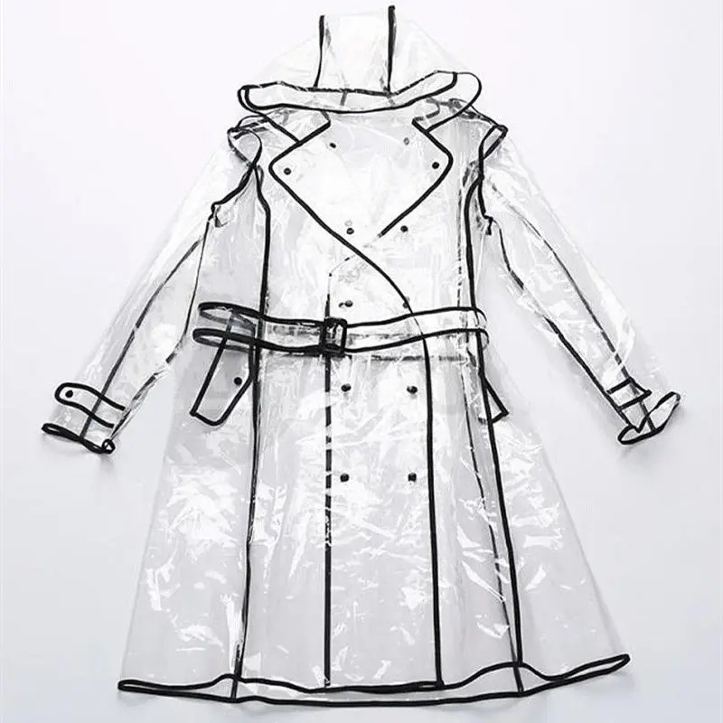 Women Fashion Bright Line Transparent Vinyl Raincoat Runway Style Clear Rain Coat Commuting On Rainy Days
Women Fashion Bright Line Transparent Vinyl Raincoat Runway Style Clear Rain Coat Commuting On Rainy Days