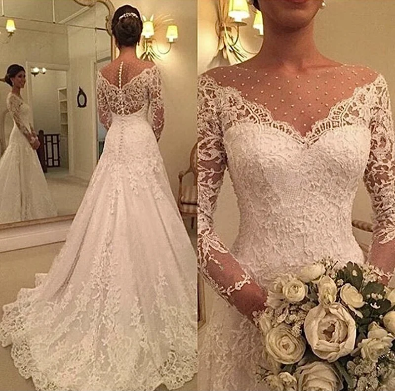 New Luxury White Wedding Dresses Long Sleeves Scoop Neck Lace Appliques Vintage Princess Illsion Bridal Gown Mermaid Custom Made
New Luxury White Wedding Dresses Long Sleeves Scoop Neck Lace Appliques Vintage Princess Illsion Bridal Gown Mermaid Custom Made