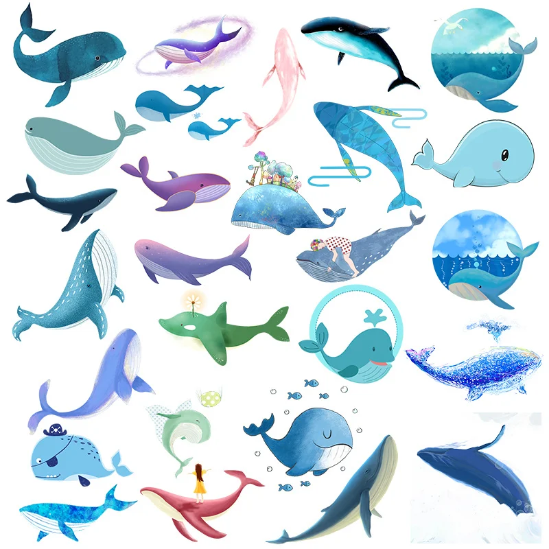 

Cartoon cute Animal whale shark dolphin heat transfer iron decorative print on clothing printed on pillow decoration
