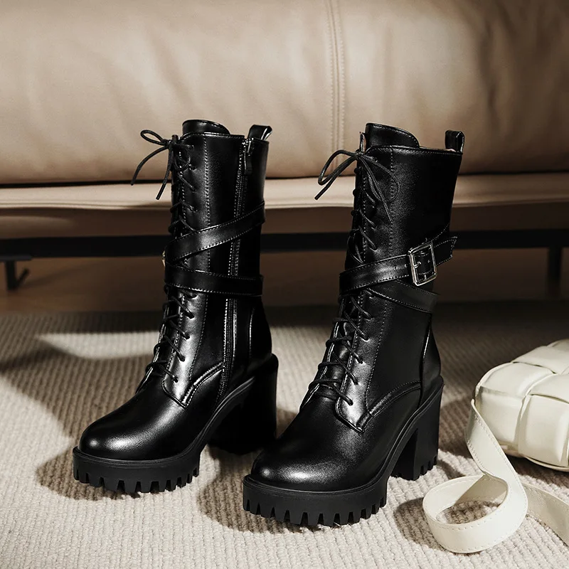 Women Mid-calf Boots Round Toe Thick High Heel Platform Shoes Soft Leather Punk Female Motorcycle Boots Plus Size 34-43
Women Mid-calf Boots Round Toe Thick High Heel Platform Shoes Soft Leather Punk Female Motorcycle Boots Plus Size 34-43