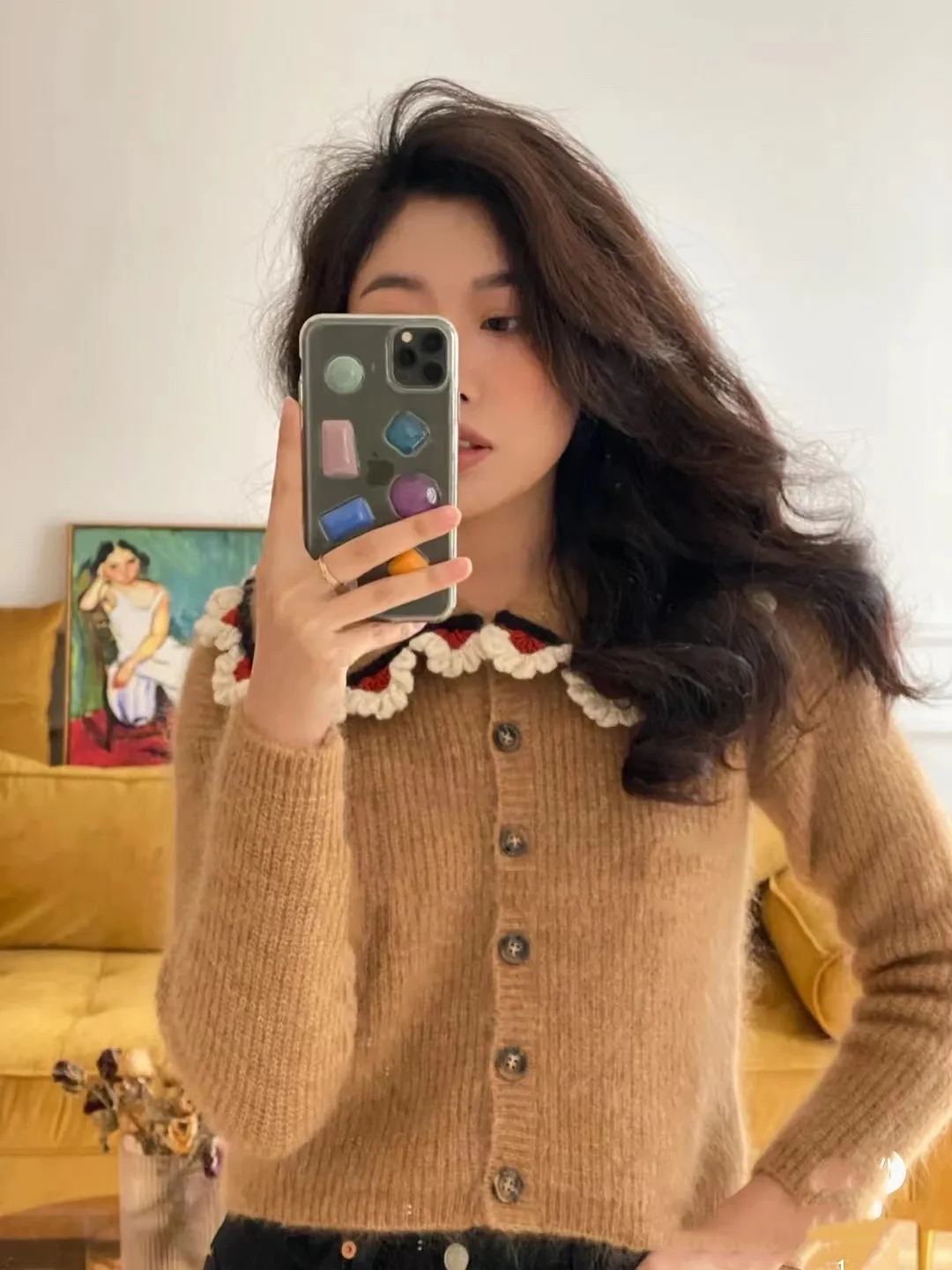 2021 Autumn and Winter New Product Caramel Color Handmade Lace Collar Alpaca Knitted Cardigan Women
2021 Autumn and Winter New Product Caramel Color Handmade Lace Collar Alpaca Knitted Cardigan Women