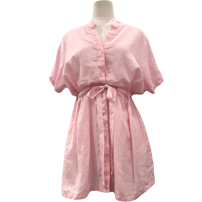 Dress in the female new short-sleeved summer long lace-up show thin waist bowknot shirt skirt female temperament
Dress in the female new short-sleeved summer long lace-up show thin waist bowknot shirt skirt female temperament