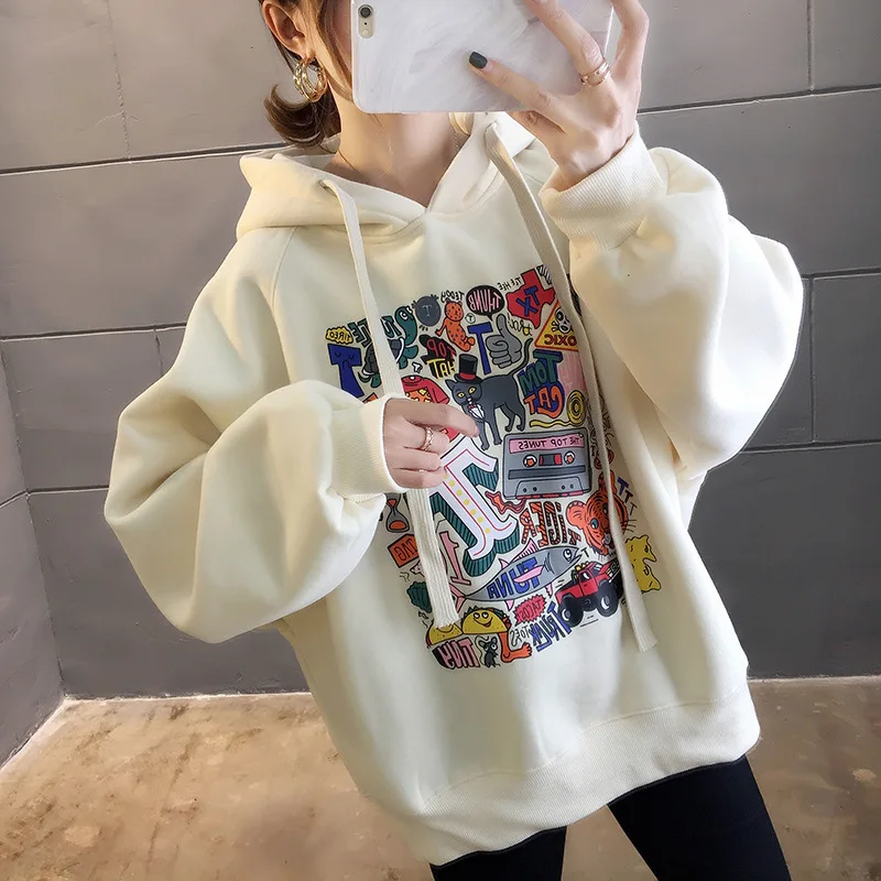 Korean Hooded Sweatshirts 2021 Autumn Winter Casual Cartoon Prining Solid Hooded Fleece Loose Pocket Oversized Sweatshirt
Korean Hooded Sweatshirts 2021 Autumn Winter Casual Cartoon Prining Solid Hooded Fleece Loose Pocket Oversized Sweatshirt