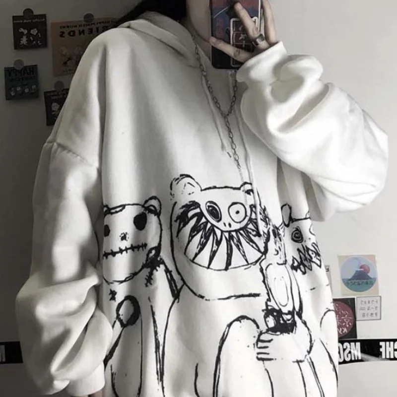 HOUZHOU Goth Plus Size Hooded Women Harajuku Anime Cartoon Bear Print Sweatshirt Spring Autumn Loose Oversize Blouse Streetwear
HOUZHOU Goth Plus Size Hooded Women Harajuku Anime Cartoon Bear Print Sweatshirt Spring Autumn Loose Oversize Blouse Streetwear