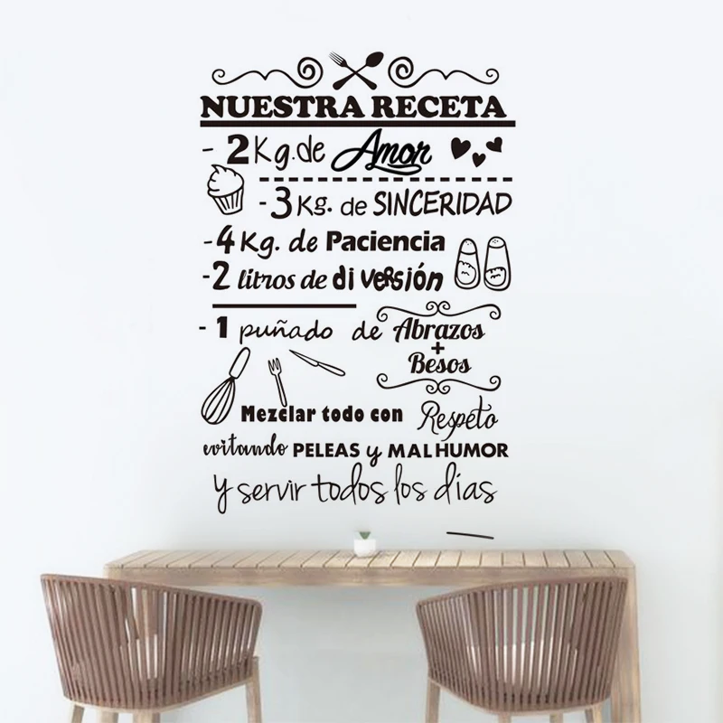 Spanish Recipe Wall Stickers Nuestra Receta Vinyl Wall Art Decal Restaurant Kitchen Decoration Removable Wall Window Poster
Spanish Recipe Wall Stickers Nuestra Receta Vinyl Wall Art Decal Restaurant Kitchen Decoration Removable Wall Window Poster