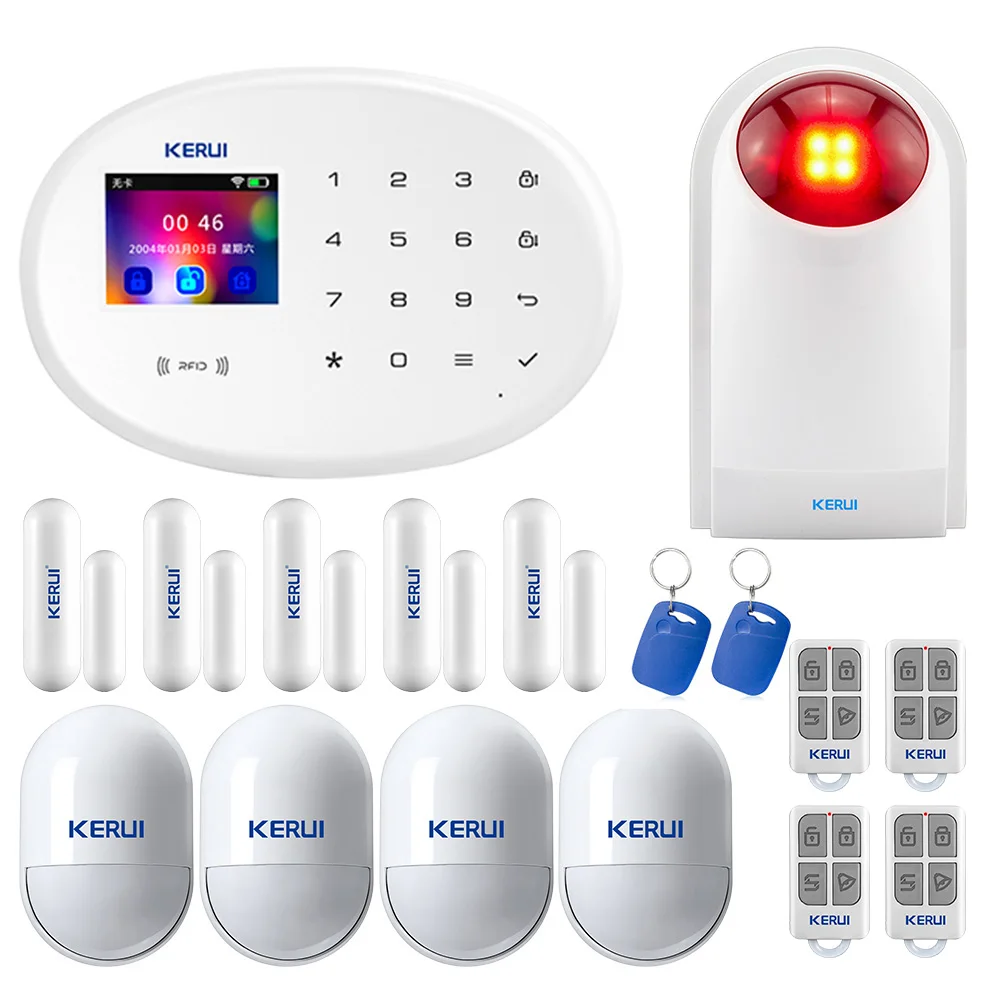 

KERUI W20 WIFI GSM Smart Home Security Alarm System APP Control Motion Detector Wireless Burglar Alarm System Kit RFID Card