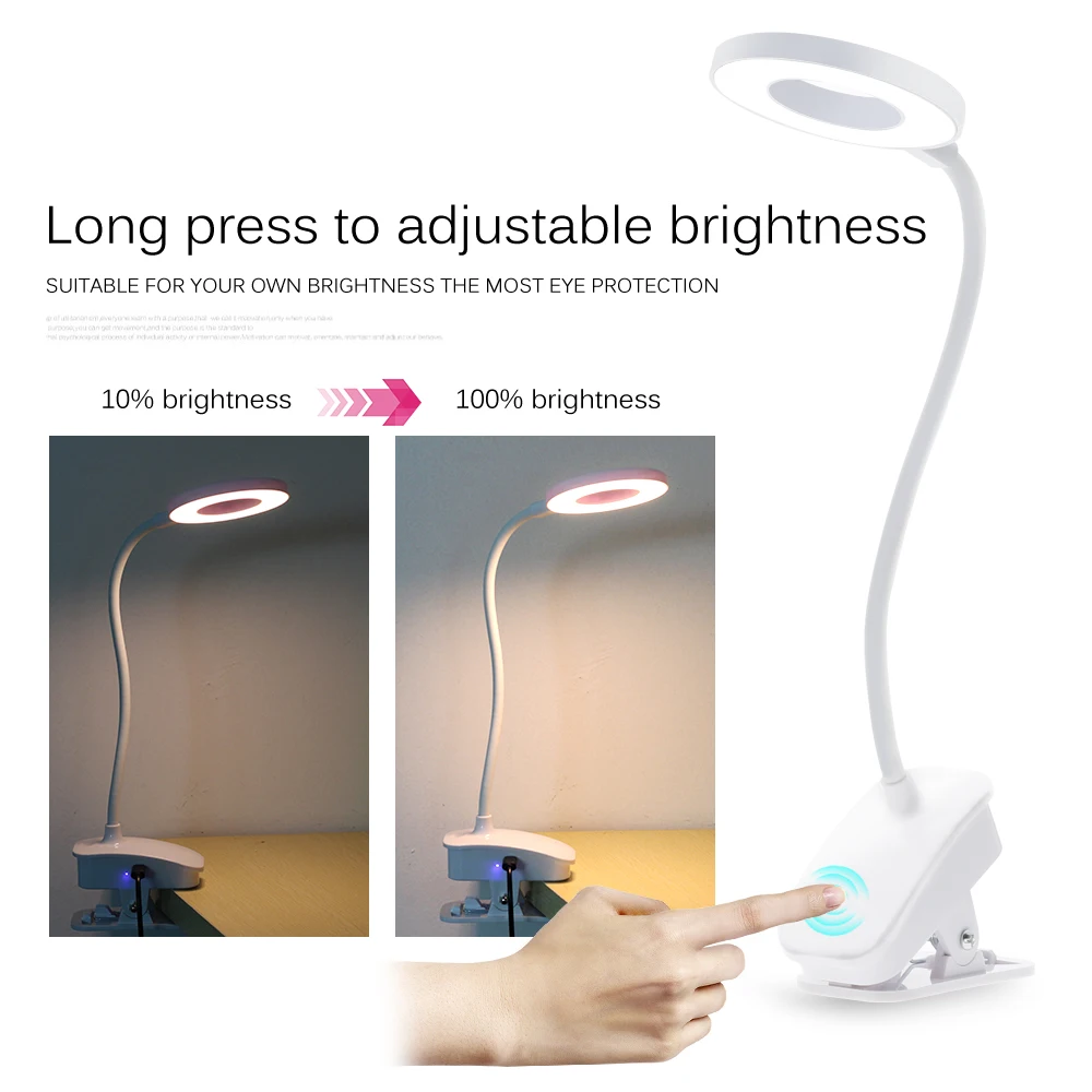 Настольная лампа с зажимом и питанием от USB гибсветильник приглушаемая LED для