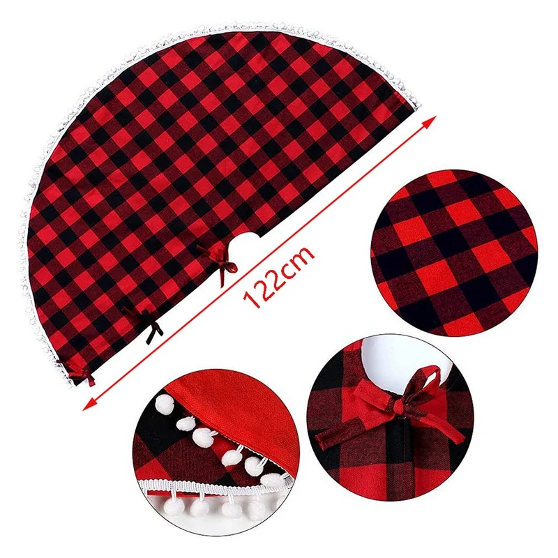 1 Pcs Plaid Christmas Tree Skirt Red and Black Xmas Tree Skirts with Pom Pom for Christmas Decorations
1 Pcs Plaid Christmas Tree Skirt Red and Black Xmas Tree Skirts with Pom Pom for Christmas Decorations