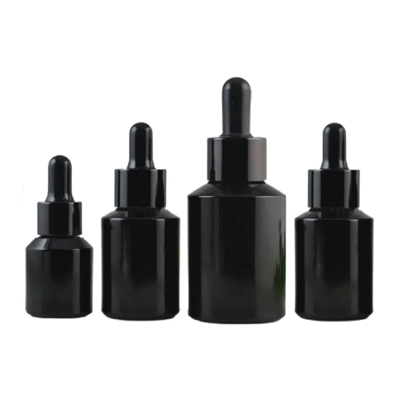 

15ml 30ml 60ml Empty Shiny Black Glass Essential Oil Dropper Vials Prortable Essence Rubber Pipette Cosmetic Packaging Bottle