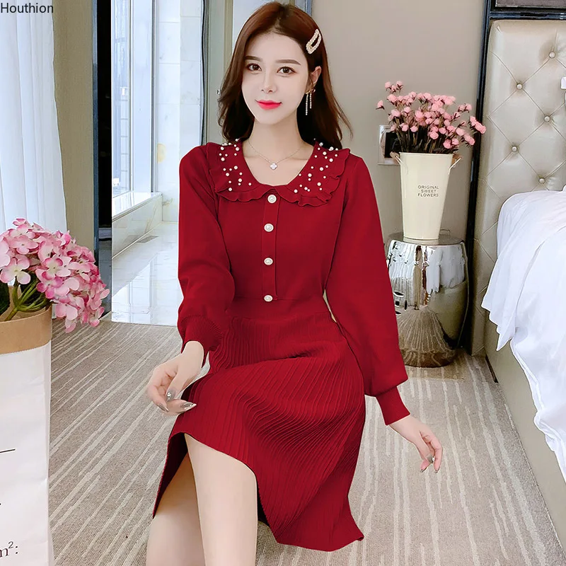 Knitting Loose Women Dresses New Fashion Casual Long Sleeve Dress A-LINE Knee-Length Printing Doll Collar Autumn Houthion
Knitting Loose Women Dresses New Fashion Casual Long Sleeve Dress A-LINE Knee-Length Printing Doll Collar Autumn Houthion