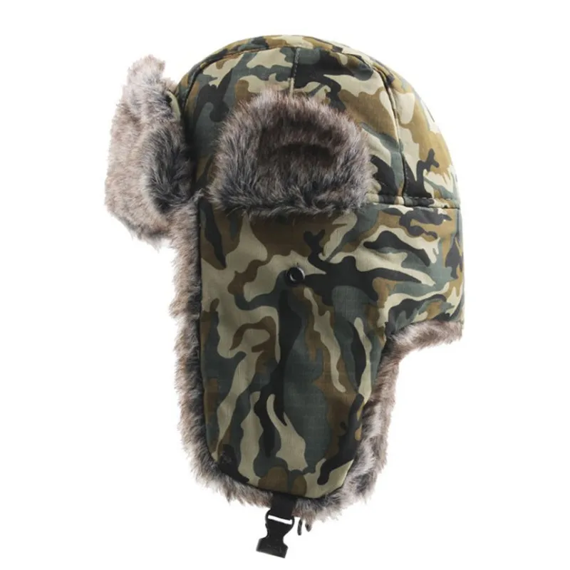 XdanqinX Winter Warm Camouflage Cap Velvet Thick Women's Bomber Hat Cycling Windproof Men Earmuffs Couple Ski | Аксессуары для