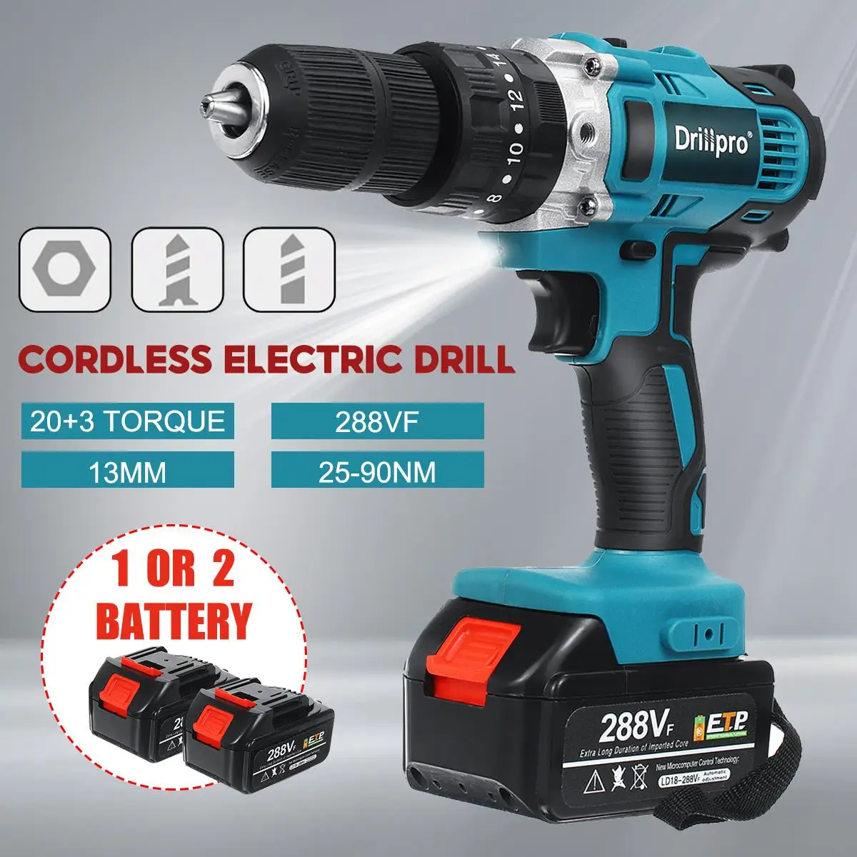 Cordless Electric Drill 90N.m Screwdrive Hammer Power Tool 15000Amh Battery Cordless Drill Driver For Makita 18V Battery
Cordless Electric Drill 90N.m Screwdrive Hammer Power Tool 15000Amh Battery Cordless Drill Driver For Makita 18V Battery