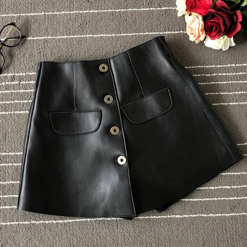 Leather 100% Genuine Sheepskin Short Skirts Women Street Buttons Elastic Waist Skirts Shorts Leisure Khaki A-Line Wrap Skirts
Leather 100% Genuine Sheepskin Short Skirts Women Street Buttons Elastic Waist Skirts Shorts Leisure Khaki A-Line Wrap Skirts