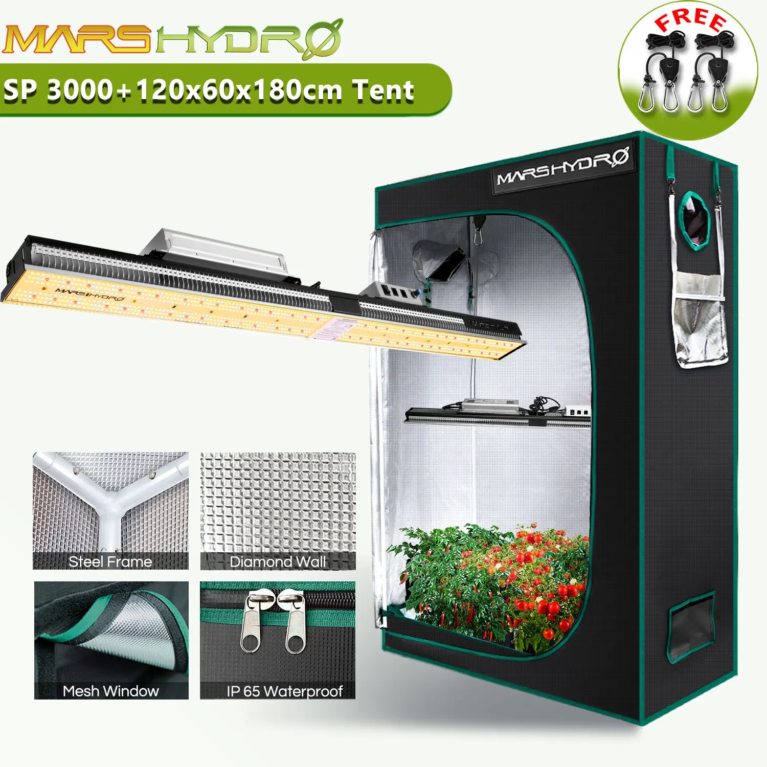 Mars Hydro SP 3000 светодиодный светильник + 120x60x180cm Внутренняя защита от атмосферных