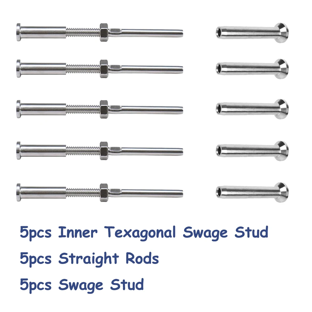 5pairs 316 Stainless Steel Grade Cable Railing Threaded Stud Tensioner Receiver & Flat Head Stemball Terminal for 1/8" Wire Rope
5pairs 316 Stainless Steel Grade Cable Railing Threaded Stud Tensioner Receiver & Flat Head Stemball Terminal for 1/8" Wire Rope