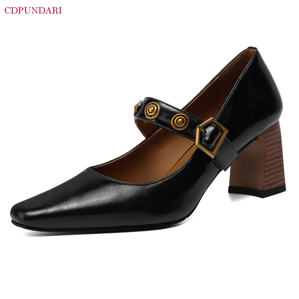 Sexy Luxury Rivet Mary Janes Black Genuine Leather High Heels Pumps Ladies Spring Wedding Shoes Bride 
Sexy Luxury Rivet Mary Janes Black Genuine Leather High Heels Pumps Ladies Spring Wedding Shoes Bride