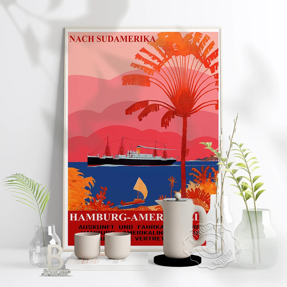 South America Prints Poster, Sea Scenery Hamburg-Amerika Lini Still Life Canvas Painting, World Travel Vintage Art Home Decor
South America Prints Poster, Sea Scenery Hamburg-Amerika Lini Still Life Canvas Painting, World Travel Vintage Art Home Decor