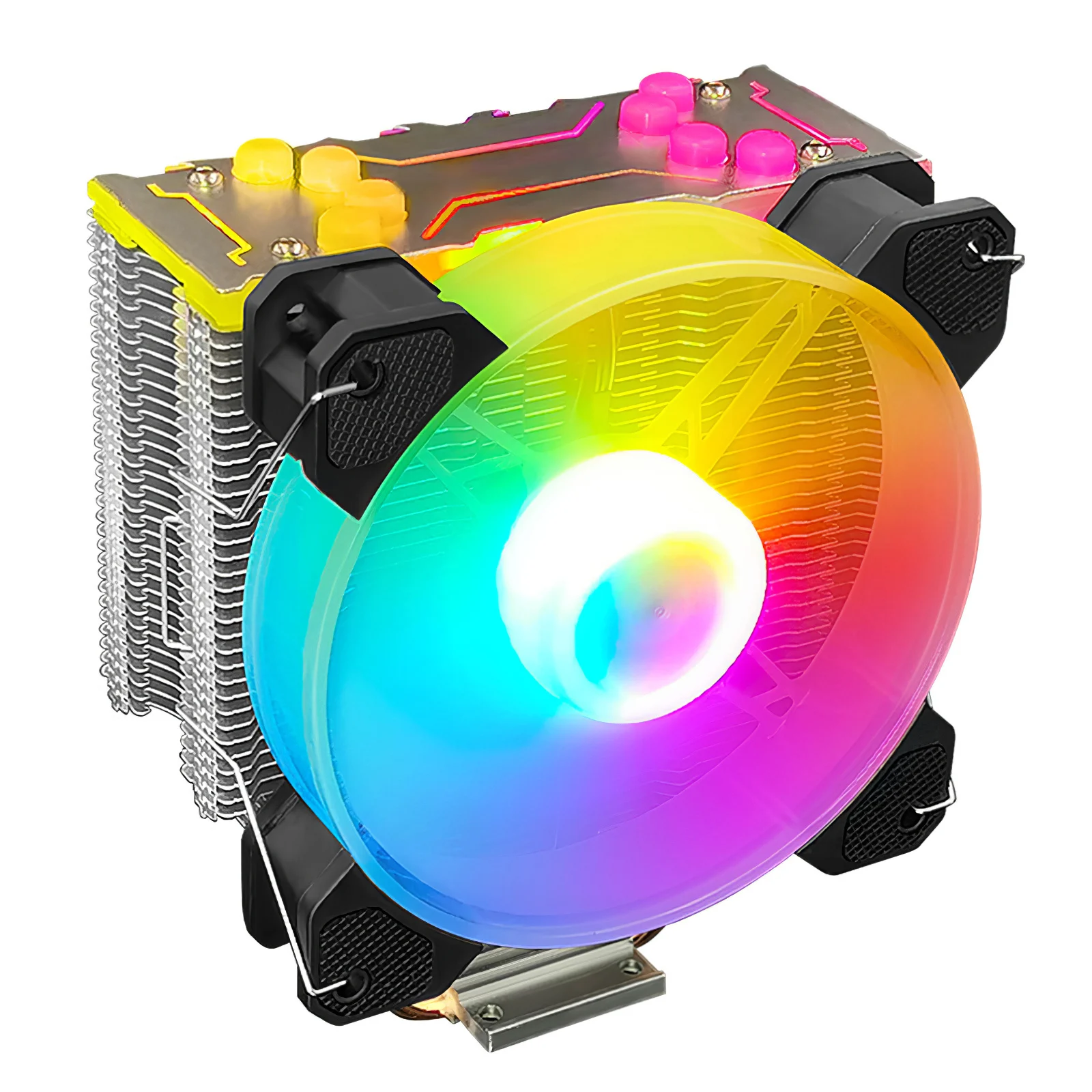 CUP Cooling Fan 16 Million Colors CPU Air Cooler 5V ARGB Computer Case Fan Cover Cable Motherboard Control With 4 Heat Pipes
CUP Cooling Fan 16 Million Colors CPU Air Cooler 5V ARGB Computer Case Fan Cover Cable Motherboard Control With 4 Heat Pipes