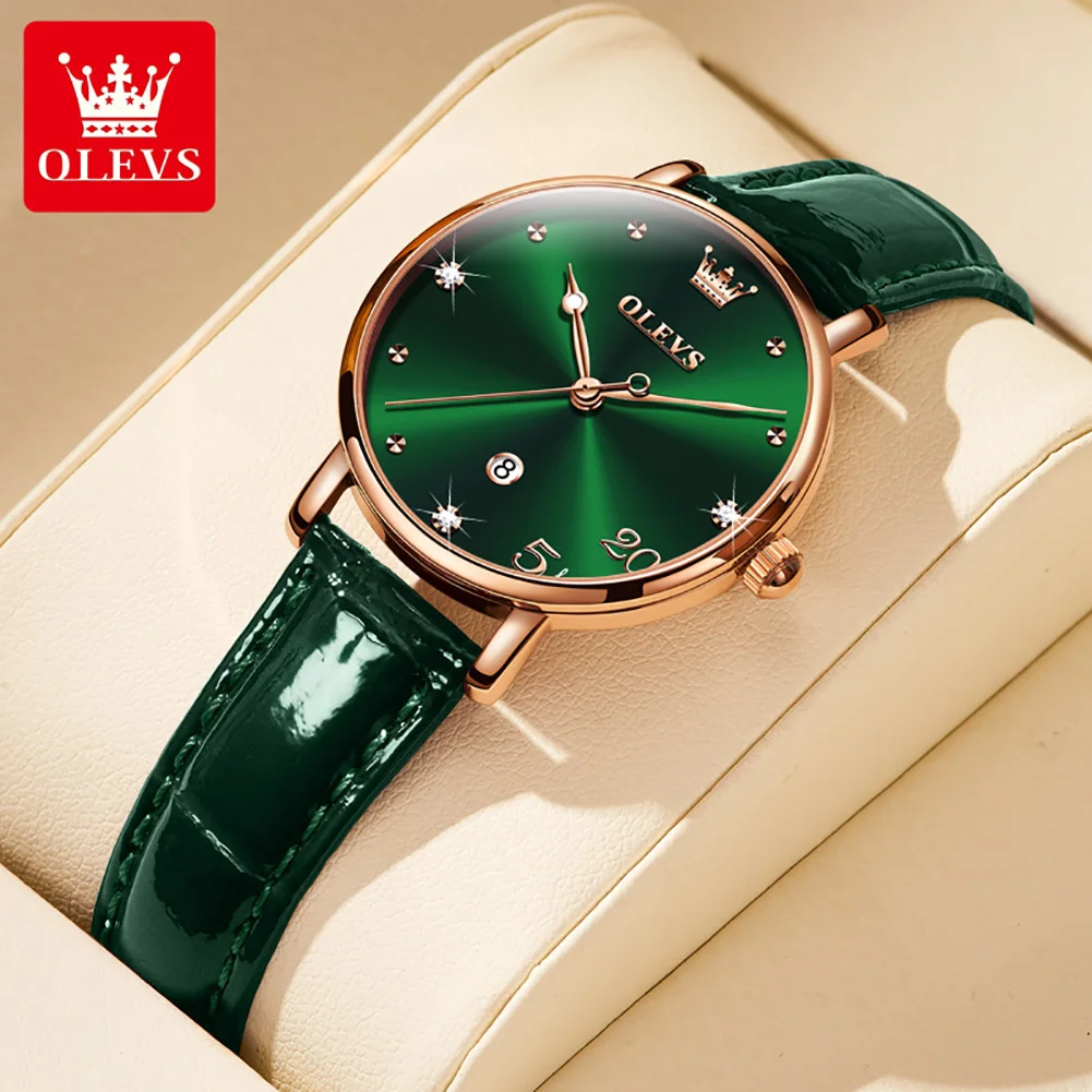OLEVS Luxury Green Leather Quartz Watches for Women Ultra-thin Waterproof Gift Set Box Package Ladies Fashion casual Watches
OLEVS Luxury Green Leather Quartz Watches for Women Ultra-thin Waterproof Gift Set Box Package Ladies Fashion casual Watches