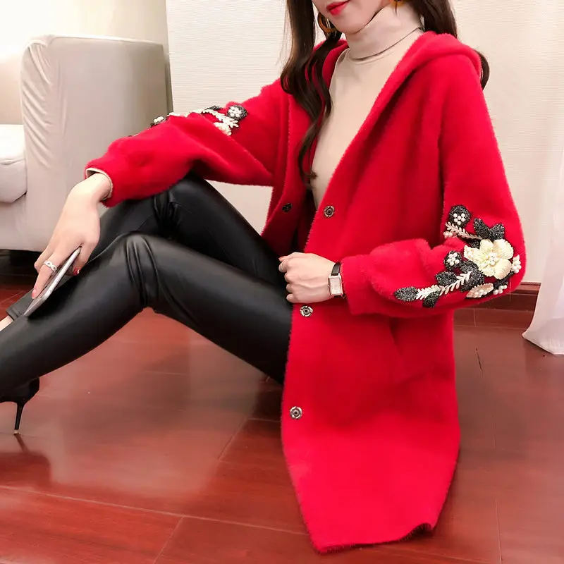 Lugentolo Long Sweater Women Faux Mink Fleece Knitted Cardigan Loose Hood Korean Print Long Sleeve Single-breasted Sweaters
Lugentolo Long Sweater Women Faux Mink Fleece Knitted Cardigan Loose Hood Korean Print Long Sleeve Single-breasted Sweaters