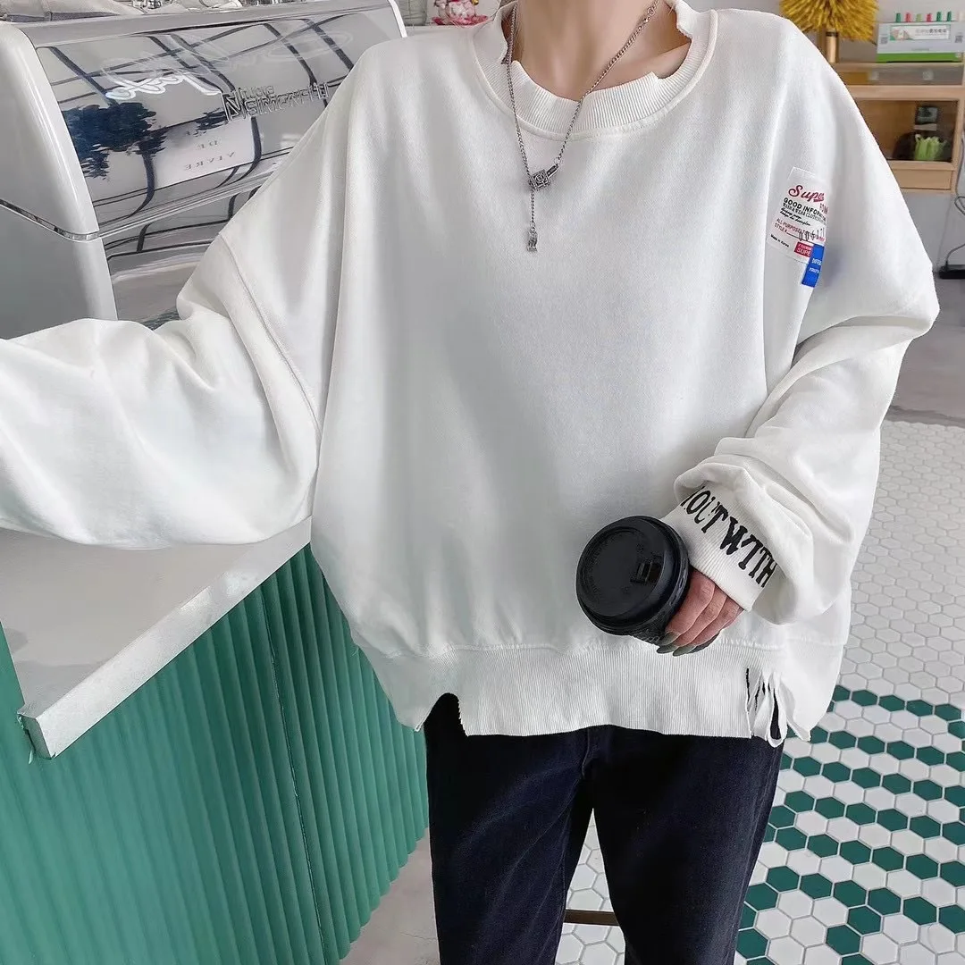 2021 Spring Autumn New Korean Women's Casual Fashion Top Letter Patch Ripped Loose Hoodie Round Neck Solid Sweatshirt
2021 Spring Autumn New Korean Women's Casual Fashion Top Letter Patch Ripped Loose Hoodie Round Neck Solid Sweatshirt