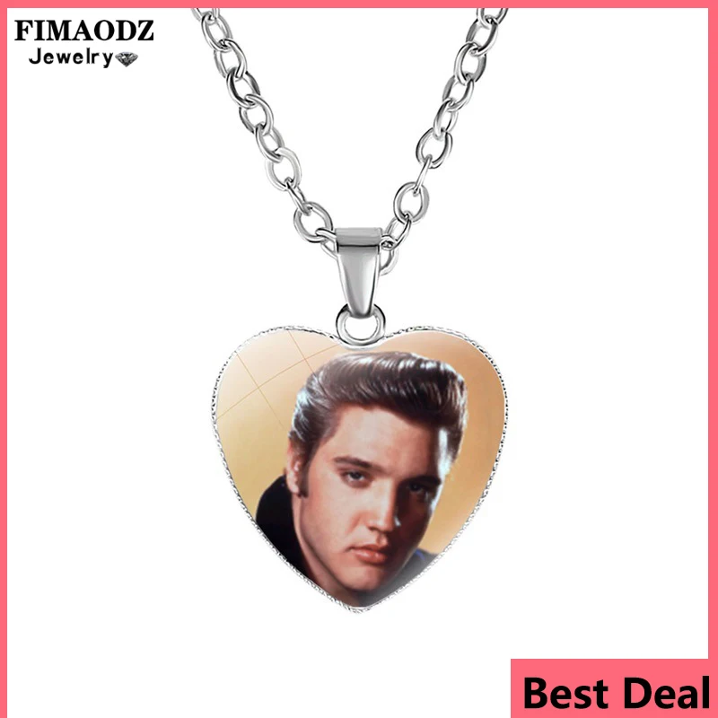 

FIMAODZ 2021 Elvis Presley фигурка Сердце ожерелье рок звезда искусство стекло фото кристалл кулон музыка ожерелья для фанатов подарок ювелирные издел...