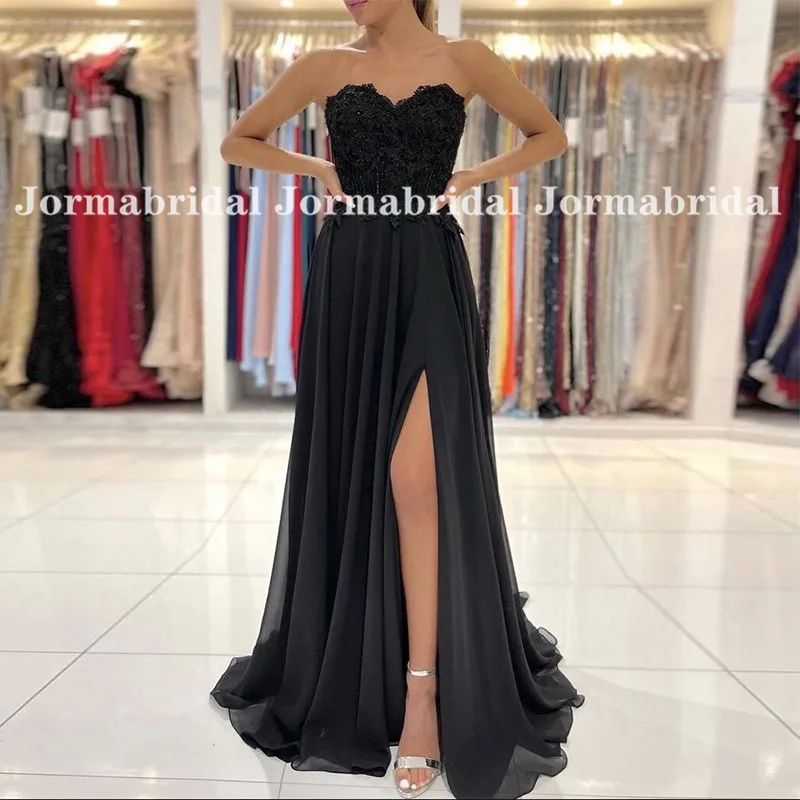 Black Chiffon High Slit Prom Dresses Sweetheart Neckline Lace Applique Women Formal Party Dress Zipper Back vestido de noche
Black Chiffon High Slit Prom Dresses Sweetheart Neckline Lace Applique Women Formal Party Dress Zipper Back vestido de noche