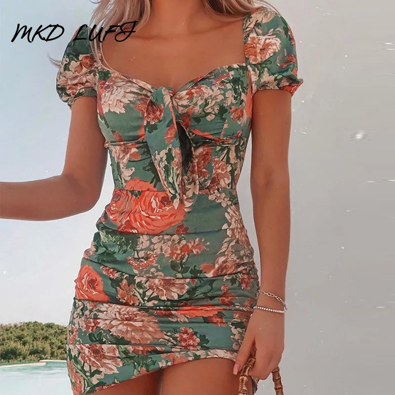 Square Neck Floral Print Tie Front Mini Summer Dress Women Short Sleeve Casual Bodycon Dresses
Square Neck Floral Print Tie Front Mini Summer Dress Women Short Sleeve Casual Bodycon Dresses