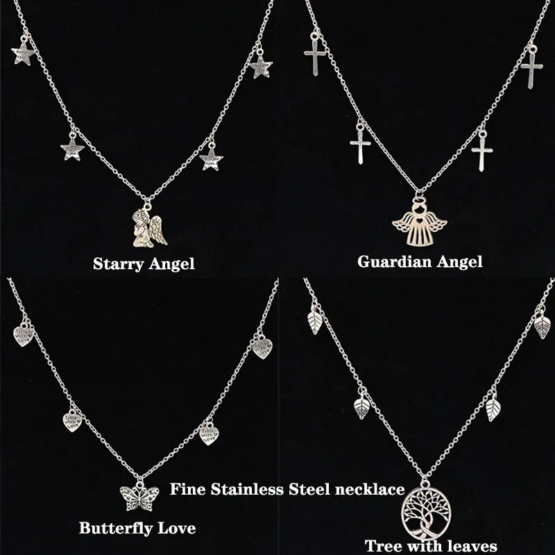 Vintage Stainless Steel Chain Necklace Pendant Butterfly Star Angel For Women Female Kids Charm Choker Jewelry Christmas Gift
Vintage Stainless Steel Chain Necklace Pendant Butterfly Star Angel For Women Female Kids Charm Choker Jewelry Christmas Gift