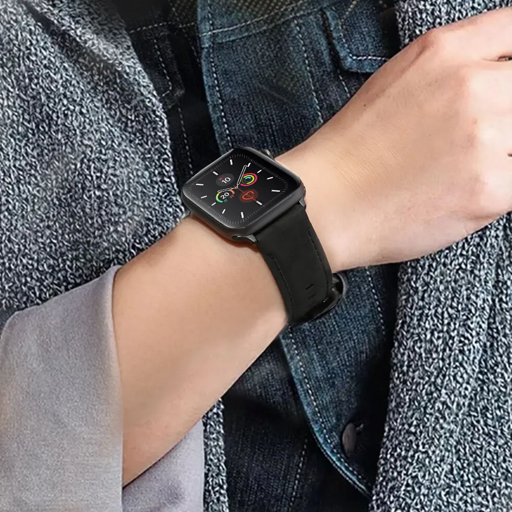 Ремешок из натуральной кожи для Apple Watch 42 мм 44 38 40 Матовый кожаный браслет iWatch series 5