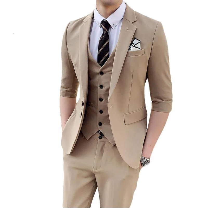 Men Luxury Brand Slim Fit half Sleeve suit Khaki sky blue Gray Blazer Men's Summer Suits High Quality 3 PCS Groom Suit Wedding
Men Luxury Brand Slim Fit half Sleeve suit Khaki sky blue Gray Blazer Men's Summer Suits High Quality 3 PCS Groom Suit Wedding