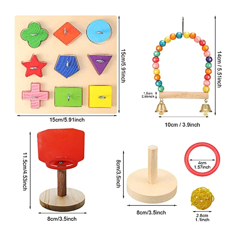 4 Pieces Bird Toy Set with Colorful Stacking Rings Wooden Block Puzzle Swing Perch Parrot Training Basketball
4 Pieces Bird Toy Set with Colorful Stacking Rings Wooden Block Puzzle Swing Perch Parrot Training Basketball