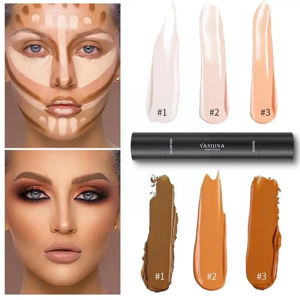 

Double-Headed Highlighter Three-Dimensional Shadow Natural Concealer Face Brightening Stick Contouring V E5M0