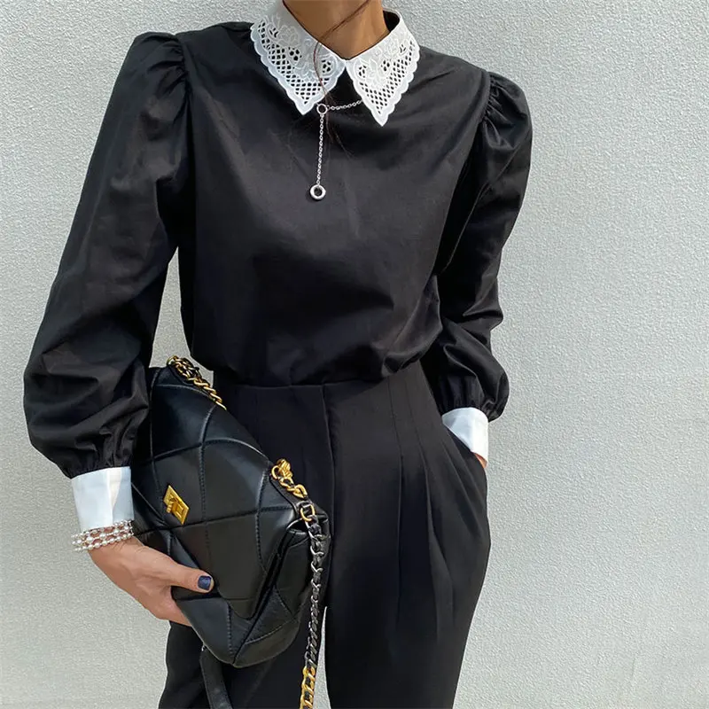HziriP Korean Hollow Out Pullovers Gentle Puff Sleeves Chic 2021 Brief All Match Stylish New Streetwear Blouses Lapel Loose Tops
HziriP Korean Hollow Out Pullovers Gentle Puff Sleeves Chic 2021 Brief All Match Stylish New Streetwear Blouses Lapel Loose Tops