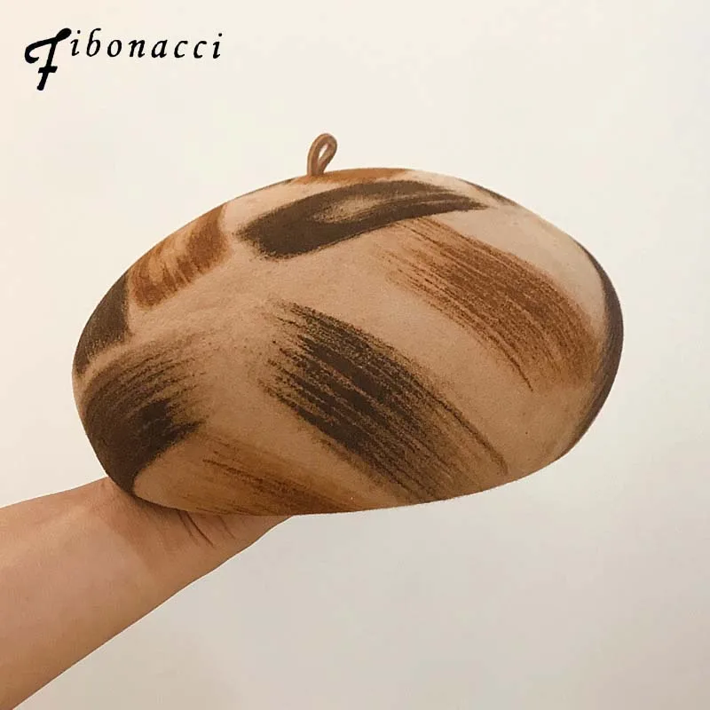 Fibonacci 2019 Новый Одежда высшего качества в стиле граффити шерстяного фетра берет