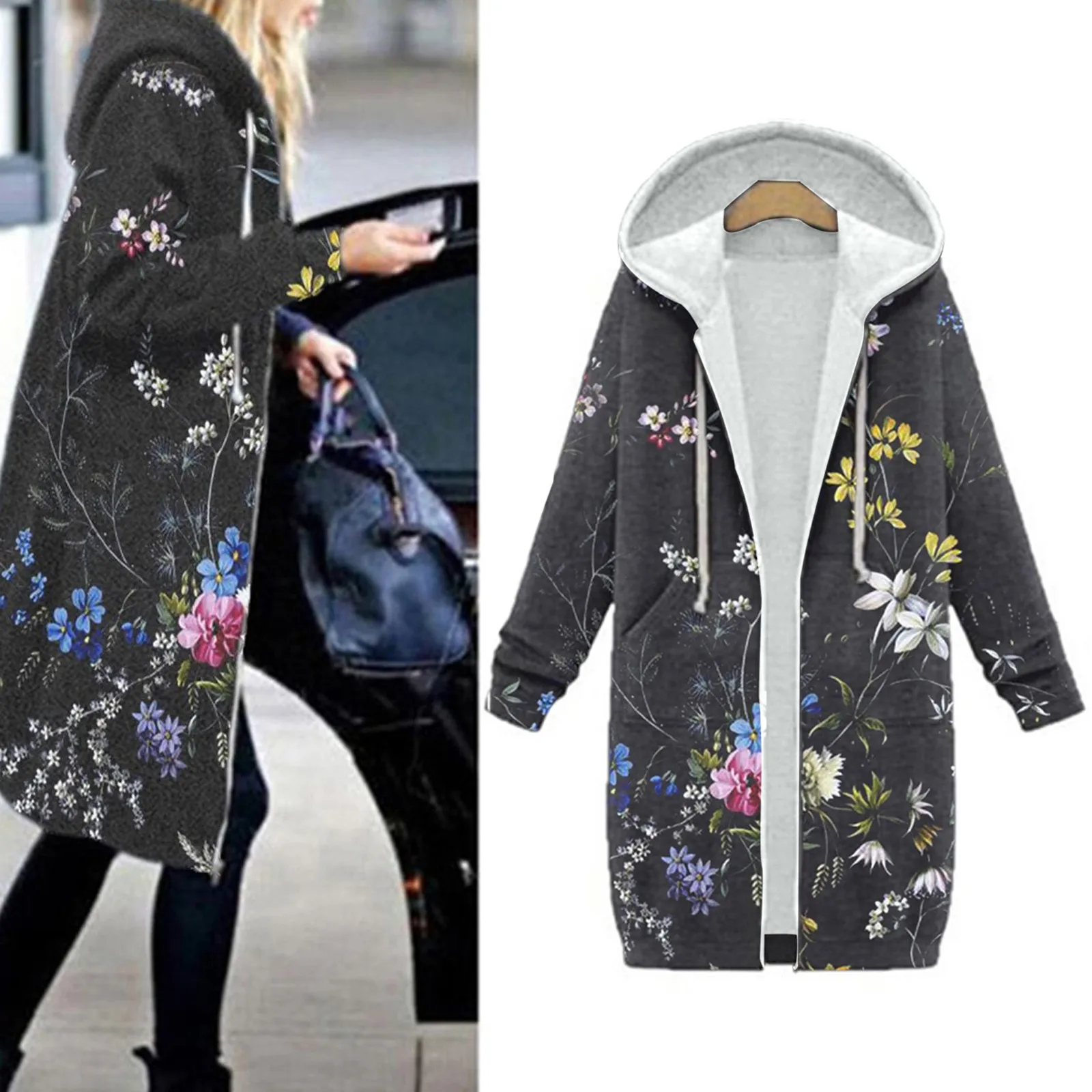 2020 Winter Women Long straight Warm Hoodie Floral Print Zipper Cotton Blend Cardigan Coat Outerwear Plush Fleece Warm Jacket
2020 Winter Women Long straight Warm Hoodie Floral Print Zipper Cotton Blend Cardigan Coat Outerwear Plush Fleece Warm Jacket