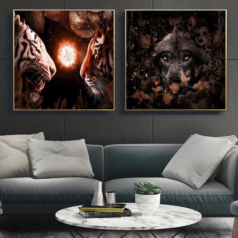 Abstract Flower Animal Wolf Tiger Canvas Painting Wall Art Nordic Print Poster Decorative Picture for Zoo Living Room Home Decor 
Abstract Flower Animal Wolf Tiger Canvas Painting Wall Art Nordic Print Poster Decorative Picture for Zoo Living Room Home Decor
