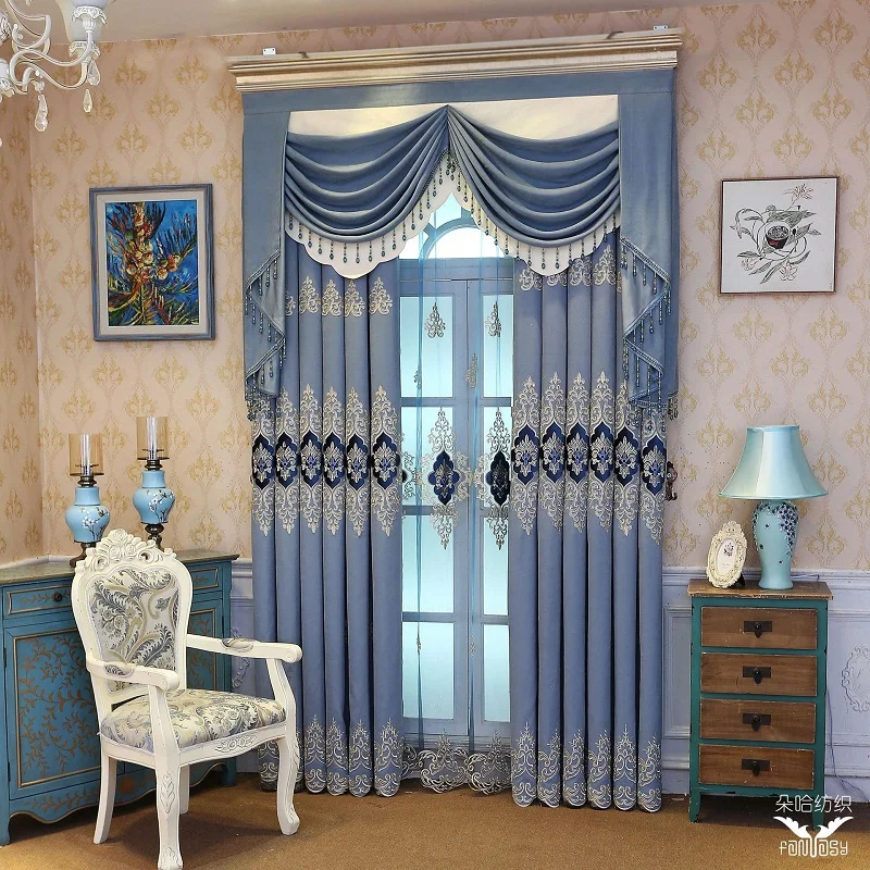 Blue Light Luxury European Embroidery Curtains for Living Room Bedroom Dining Room Valance Curtain Jacquard Curtain Decoration 
Blue Light Luxury European Embroidery Curtains for Living Room Bedroom Dining Room Valance Curtain Jacquard Curtain Decoration