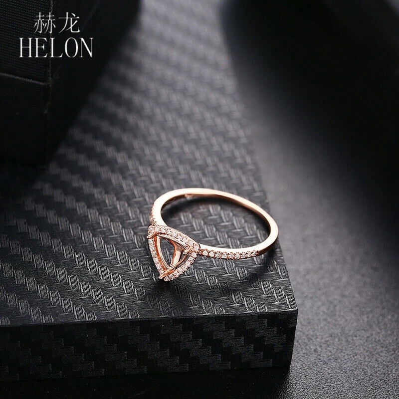 

HELON Solid 14K Rose Gold AU585 Trillion Cut 6X6mm 0.2CT Real Natural Diamond Semi Mount Ring Setting Fashion Wedding Party Ring