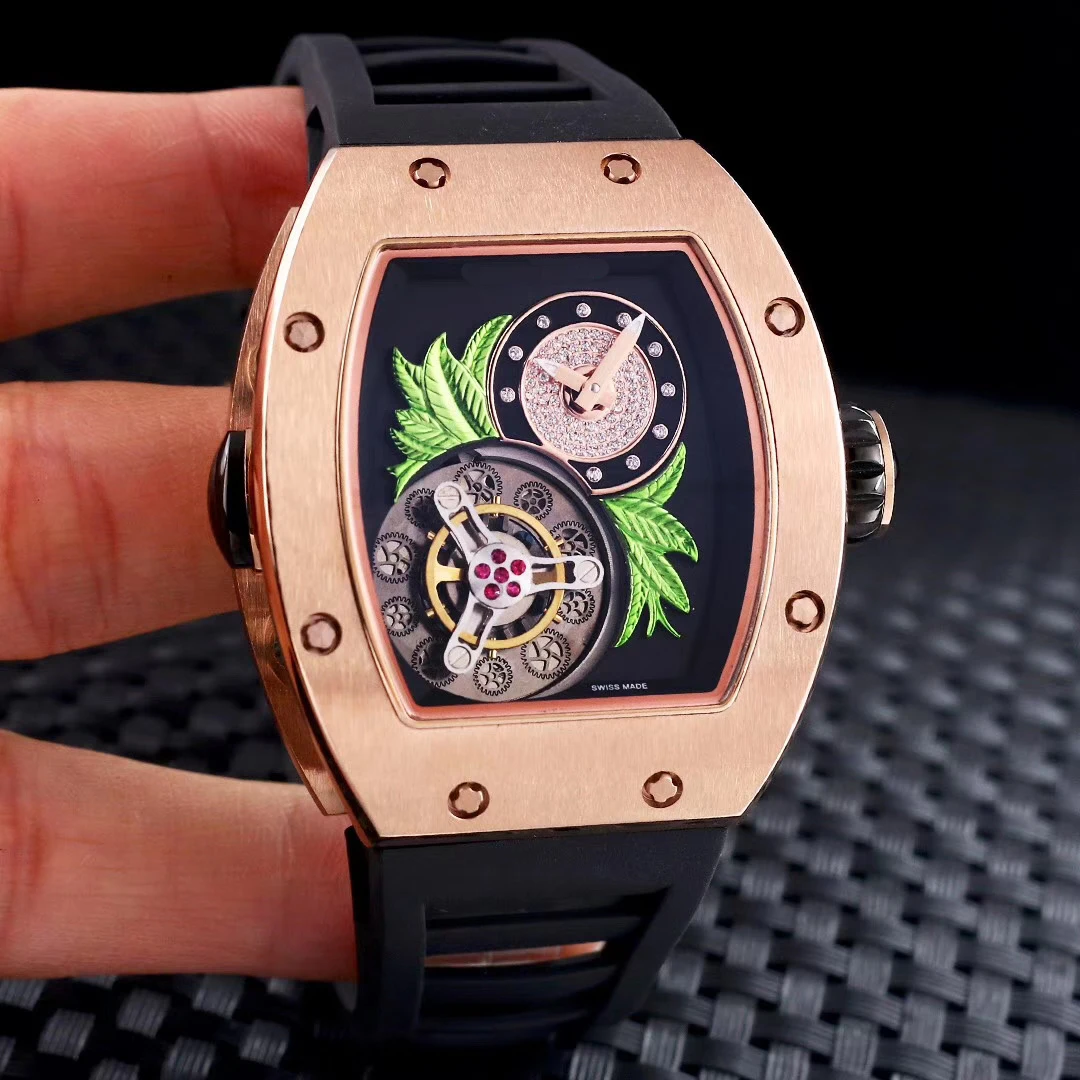 2020 Luxury Brand New Men Automatic Mechanical Skeleton Rose Gold Green Fleur Rubber Stainless Steel Watch Tourbillion Flower
2020 Luxury Brand New Men Automatic Mechanical Skeleton Rose Gold Green Fleur Rubber Stainless Steel Watch Tourbillion Flower