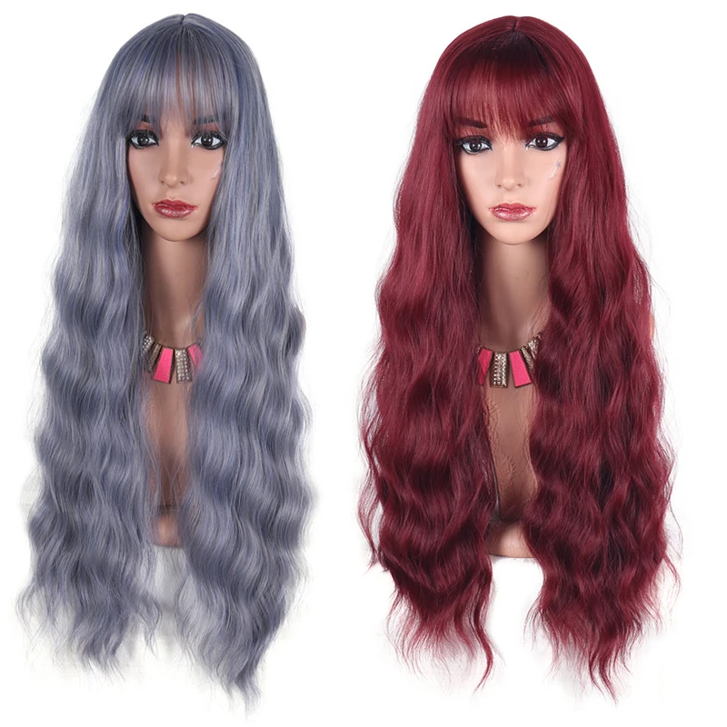 30 Inch Long Wavy Wig with Bangs African American Pink Burgundy Cosplay Party Wave Wigs Synthetic Fibre False Hair Wig for Women
30 Inch Long Wavy Wig with Bangs African American Pink Burgundy Cosplay Party Wave Wigs Synthetic Fibre False Hair Wig for Women