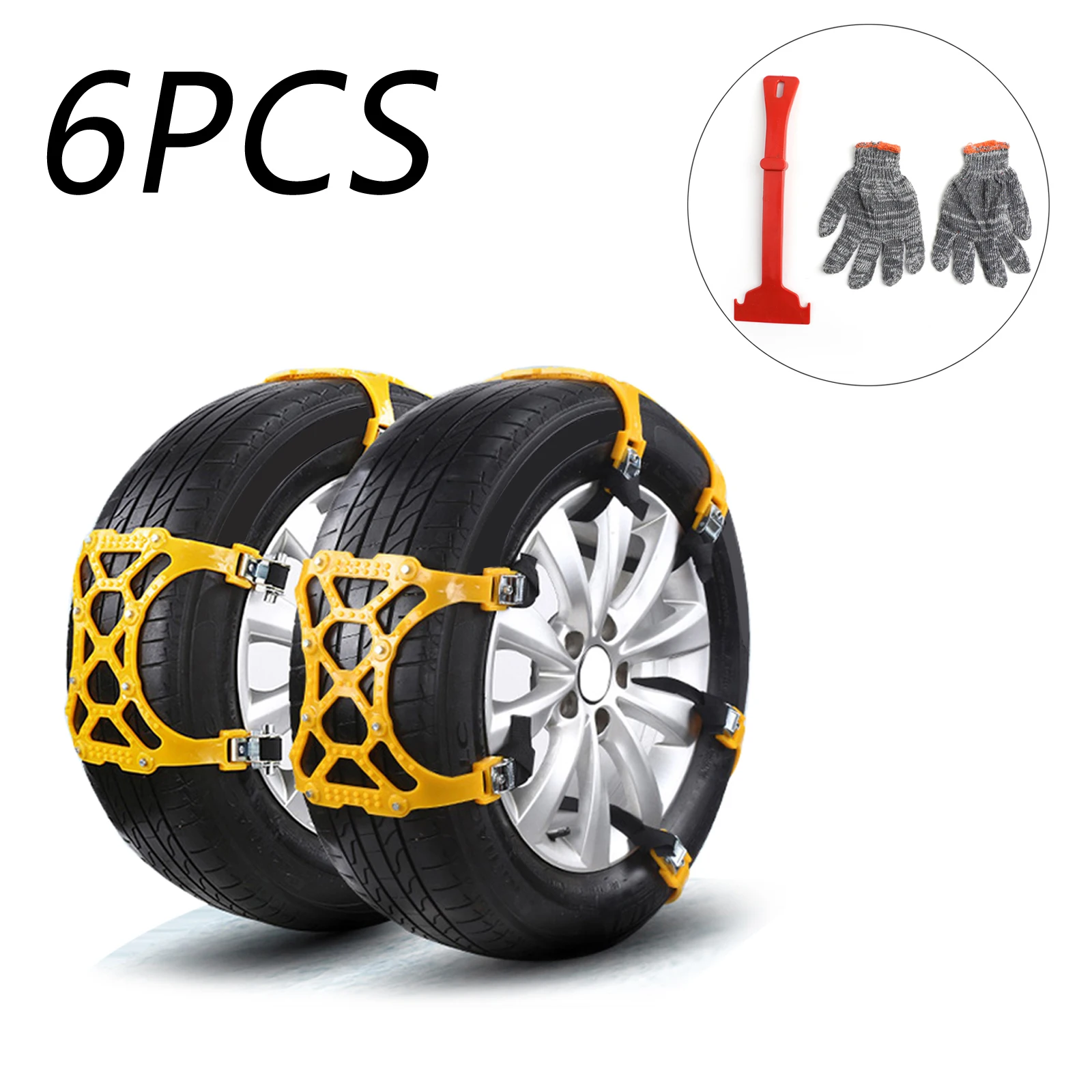 

Areyourshop 6PCS Tire Chains Snow Anti-skid Thick Tendon Emergency Thickening of Car SUV Universal For All Models Auto Parts