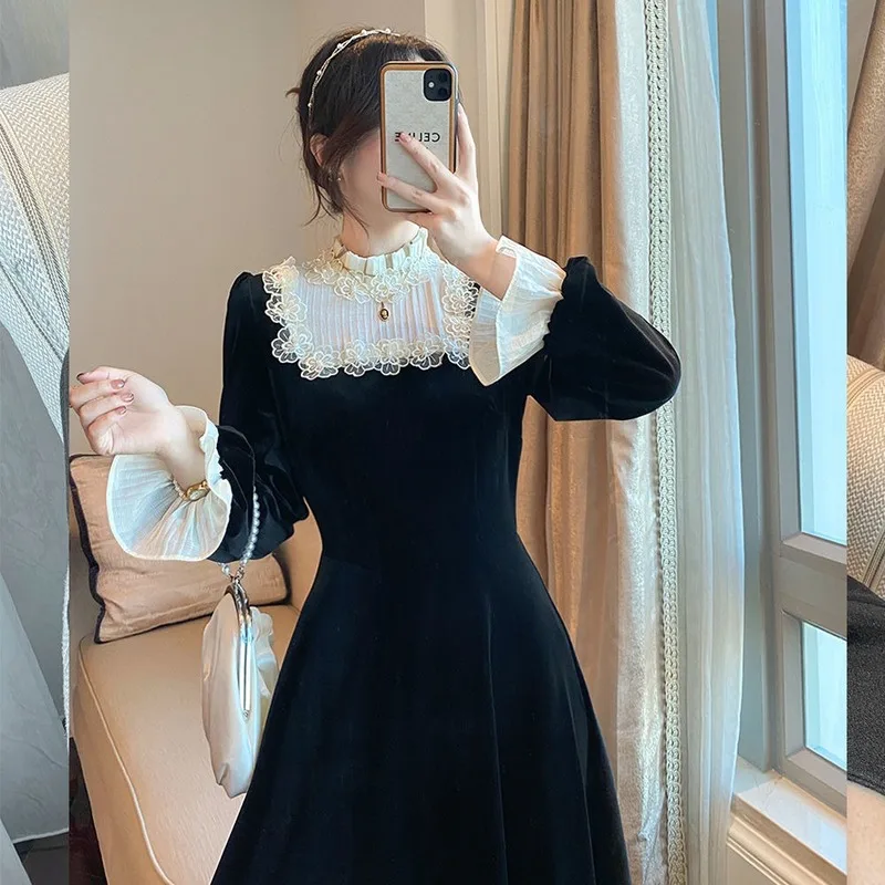 French Retro Black Midi Dress Women Elegant One Piece Dress Korean 2021 Autumn SLim Lace Evening Party Velvet Dress Female Cute
French Retro Black Midi Dress Women Elegant One Piece Dress Korean 2021 Autumn SLim Lace Evening Party Velvet Dress Female Cute