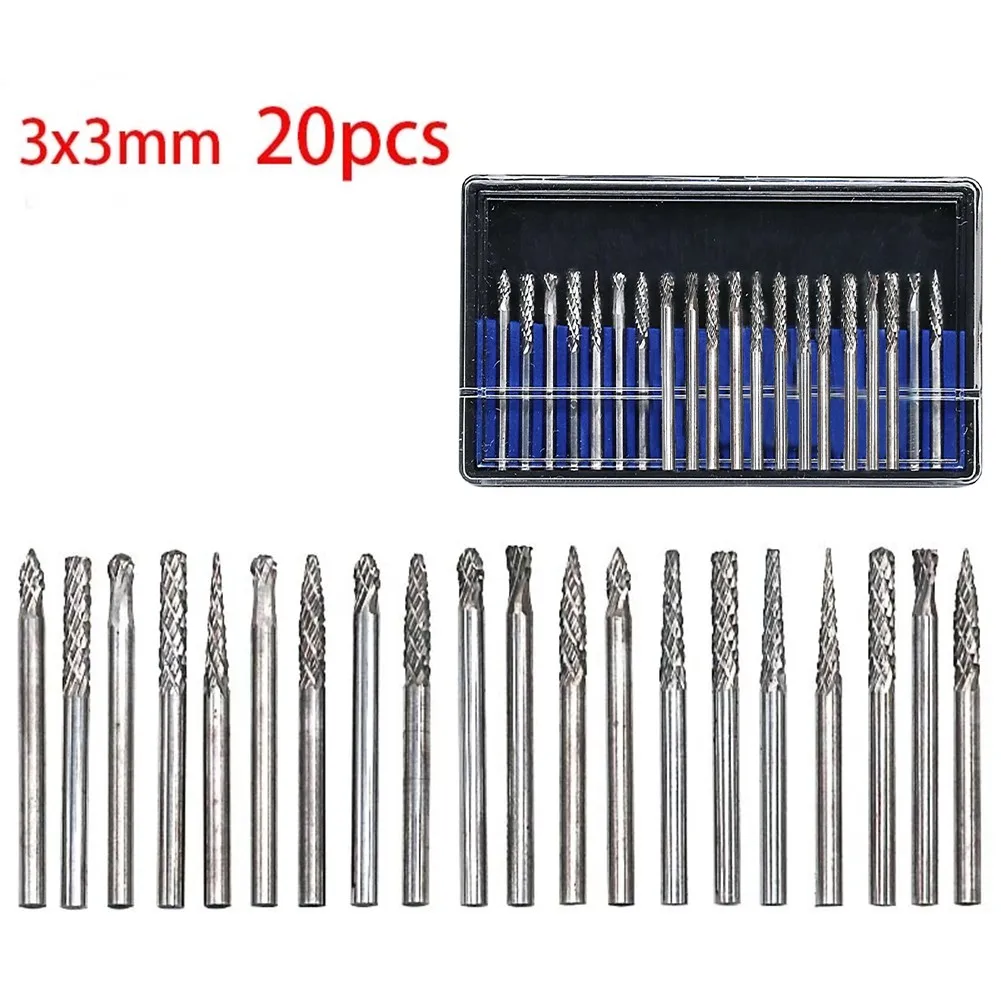 20pcs 3mm Shank Tungsten Carbide Rotary Burrs Set Rotary Files Drill Bit Wood Tool Electric Drive Tools Grinding Polishing Head
20pcs 3mm Shank Tungsten Carbide Rotary Burrs Set Rotary Files Drill Bit Wood Tool Electric Drive Tools Grinding Polishing Head