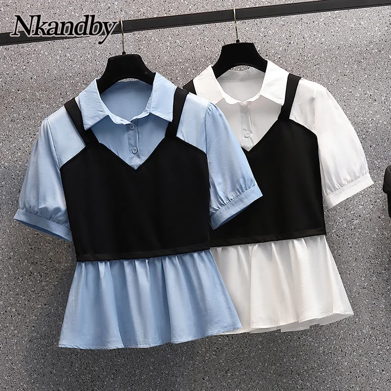 Nkandby 2021 Summer Plus Size Women Bouses Fashion Fake Two Pieces Shirts Short Sleeve Skirts Hem Chic Tops Oversize Clothing
Nkandby 2021 Summer Plus Size Women Bouses Fashion Fake Two Pieces Shirts Short Sleeve Skirts Hem Chic Tops Oversize Clothing